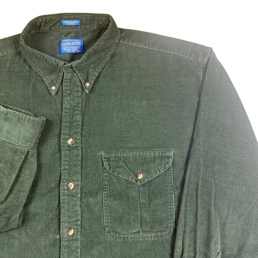 Vtg Pendleton Mens XXL Forest Green Corduroy Long Sleeve Button Down Cotton